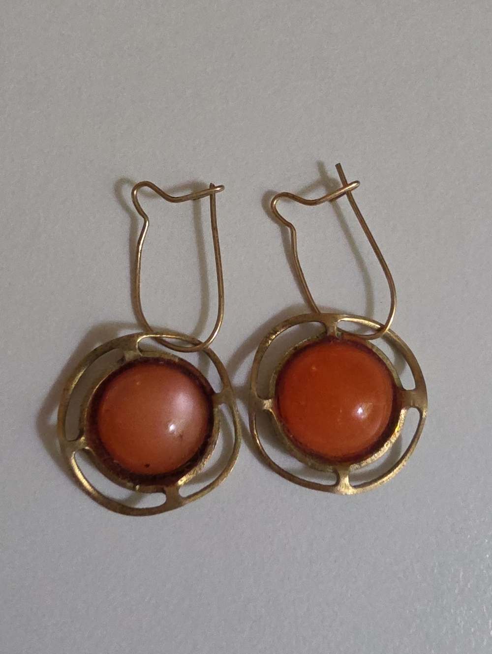 Pearlescent Coral Cabochon Drop Earrings with Latch Wire